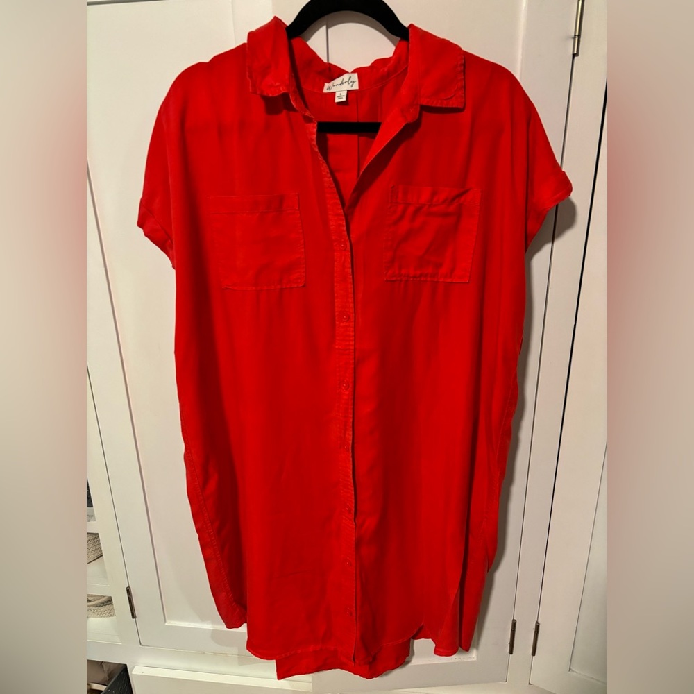 Wonderly Women’s Red Button Up Dress Short Sleeve